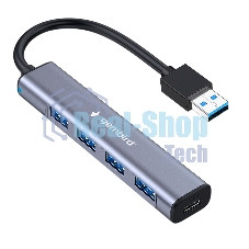 Разветвитель USB3.1 Gembird UHB-C484, 4хUSB, с доп.питанием (порт Type-C), кабель USB 19см, алюминий, коробка