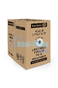 Кабель ExeGate UTP 2 пары кат.5e медь, 24AWG, бухта 305м, серый, PVC