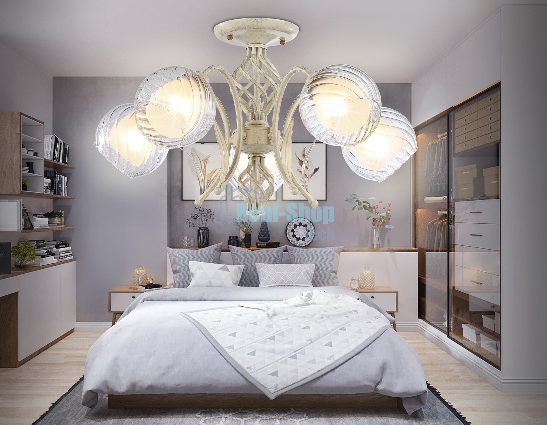 Светильник Ambrella light TR3066/5 WH/GD белый/золото E27*5 max 40W D590*340