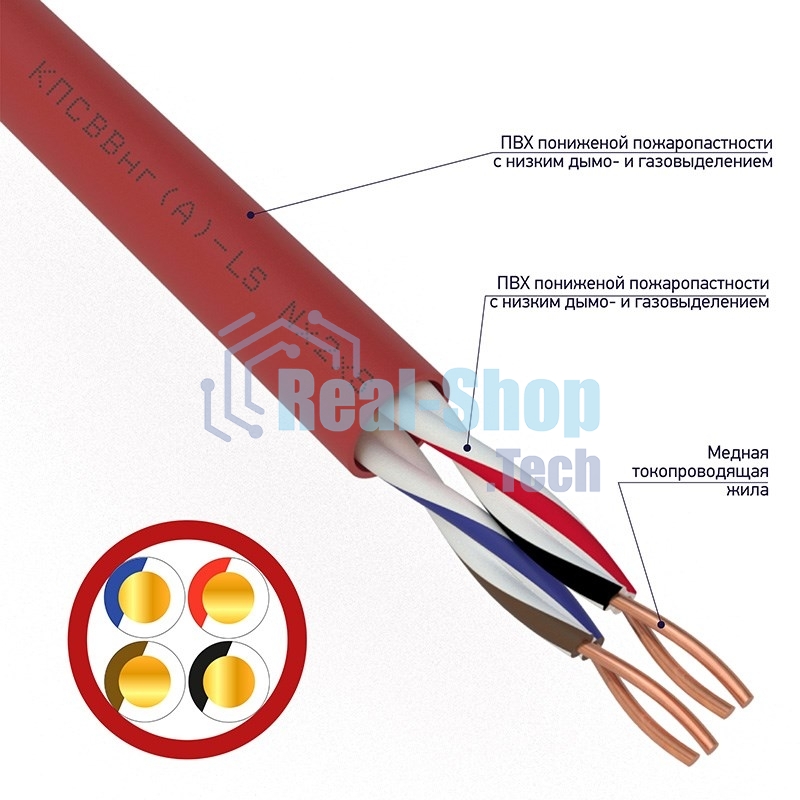 Кабель для пожарной сигнализации Rexant КПСВВнг(А)-LS 2x2x0,75 мм², бухта 200 м, 01-4866