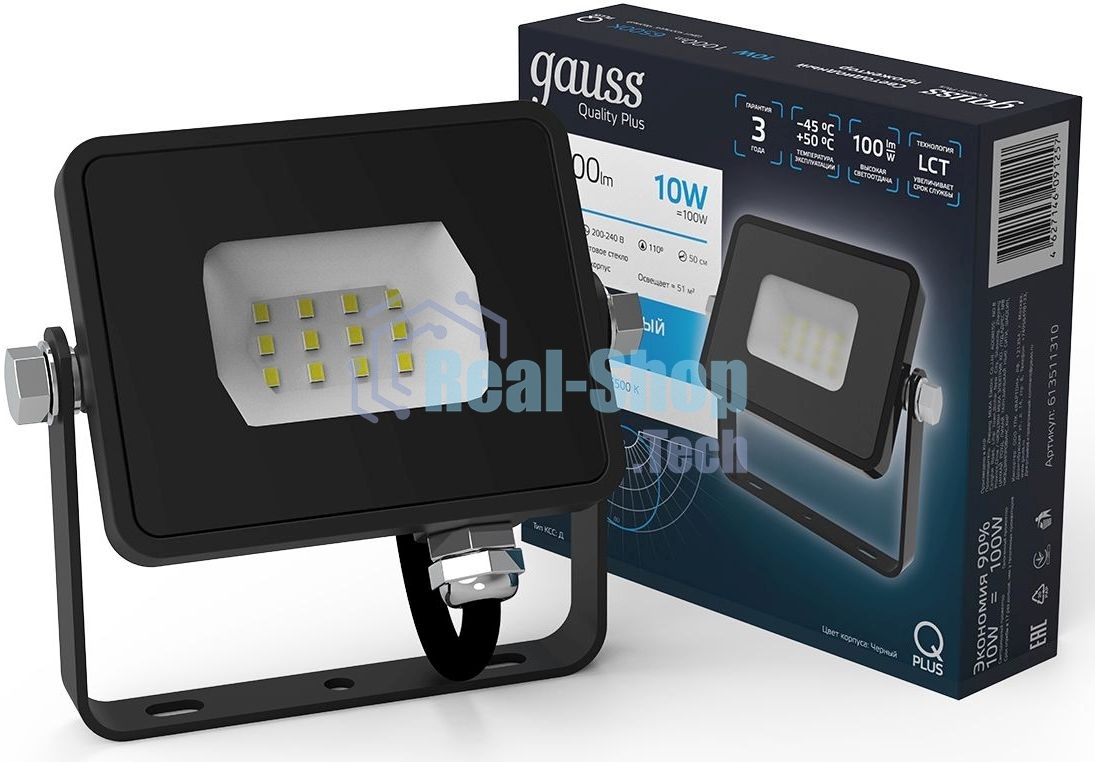 Прожектор светодиодный Gauss LED Qplus 10Вт IP65 6500К черный