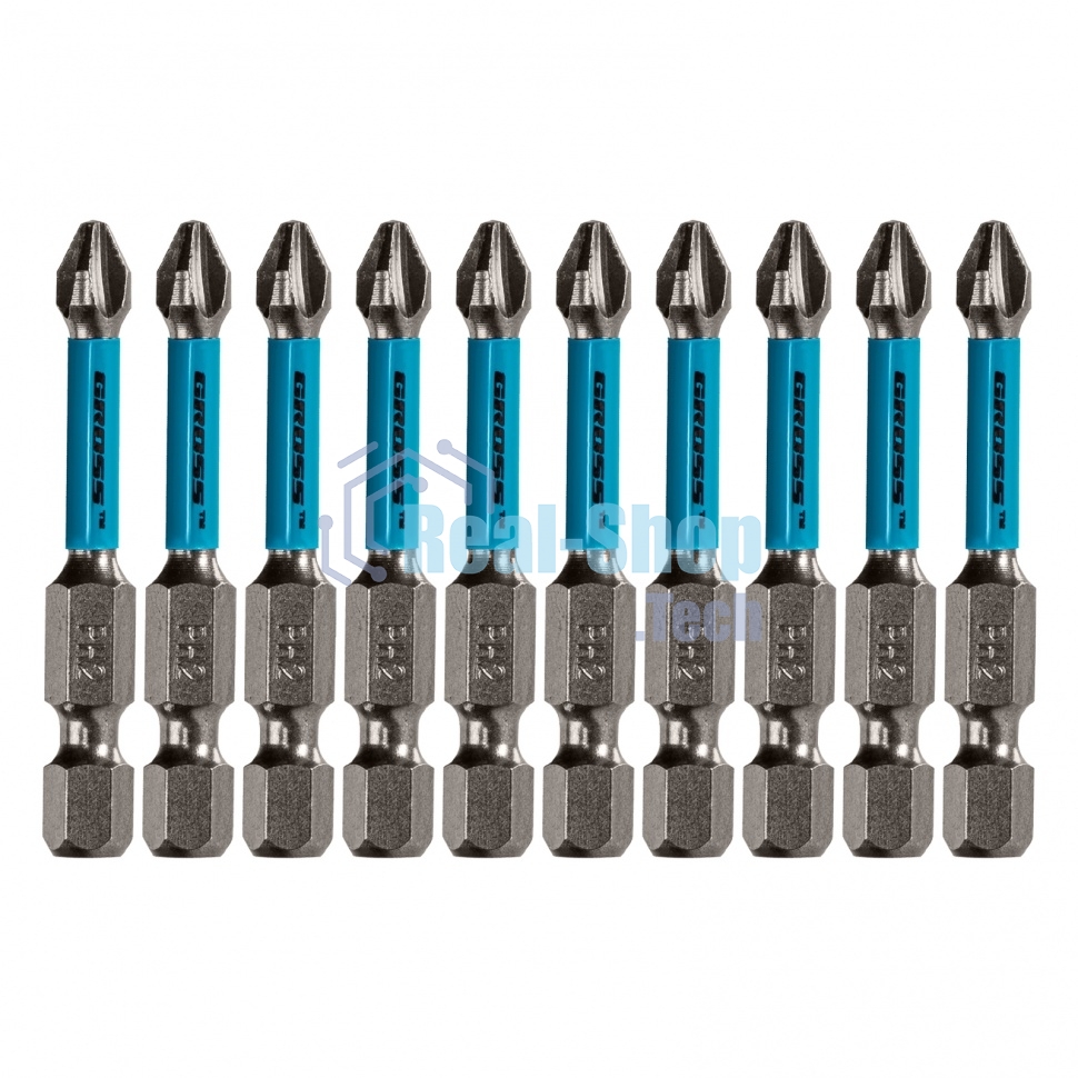 Набор бит торсионных Gross PH2x50 мм, для ударных шуруповертов, 10 шт.