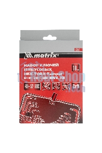 Набор ключей имбусовых Matrix HEX-TORX, 18 шт: HEX 1,5–10 мм, T10-T50, CrV, короткие, сатин.