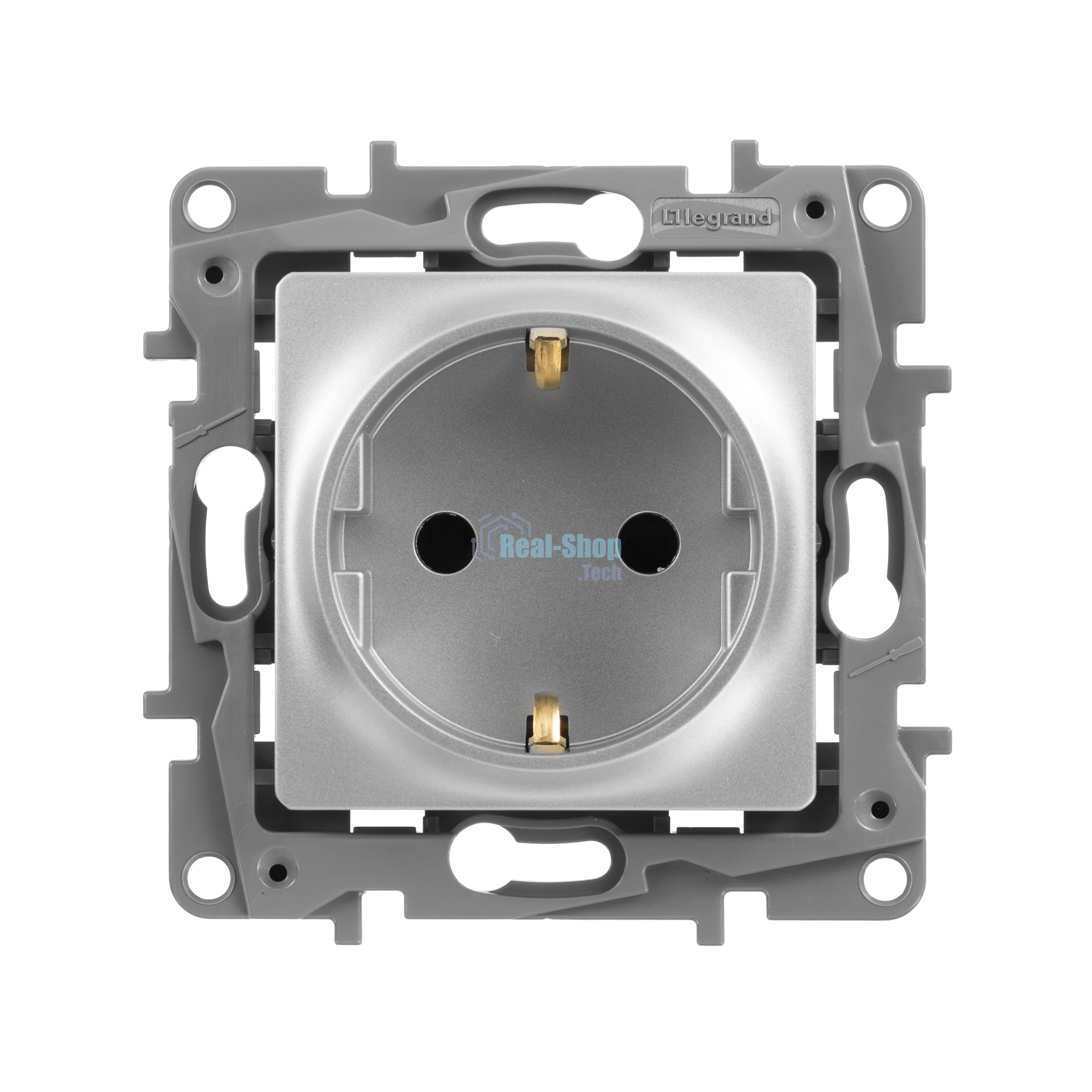 Розетка 672422 Legrand Розетка 2К+З со шторками - немецкий стандарт - винтовые зажимы - 16 А - 250 В - Etika - алюминий