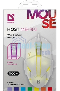 Мышь проводная Defender Host MB-982 белый, 1000 dpi, USB, кнопки - 3