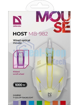 Мышь проводная Defender Host MB-982 белый, 1000 dpi, USB, кнопки - 3