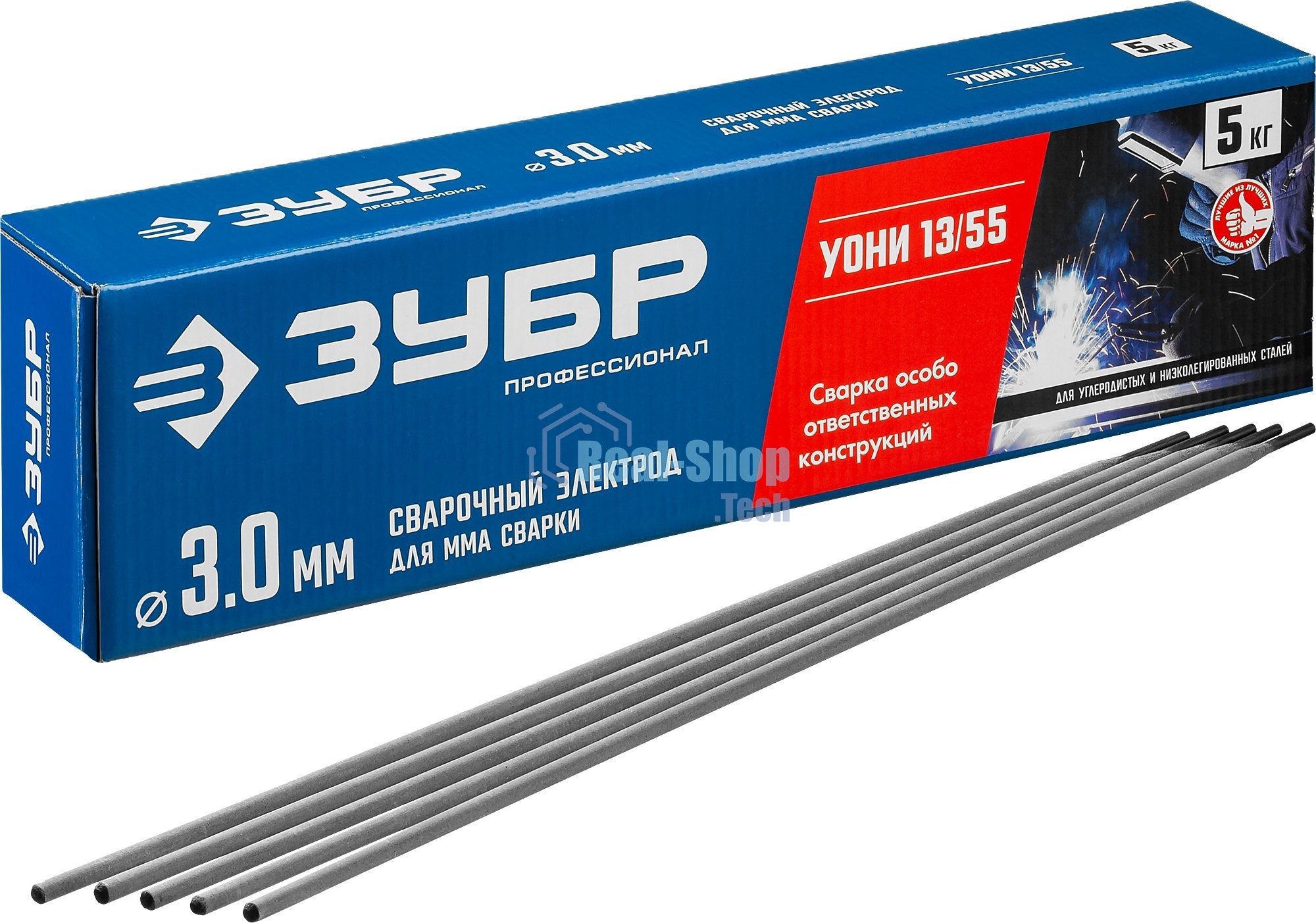 Электрод Зубр сварочный УОНИ 13/55 с основным покрытием, для ММА сварки, d 3.0 х 350 мм, 5 кг в коробке, Профессионал.