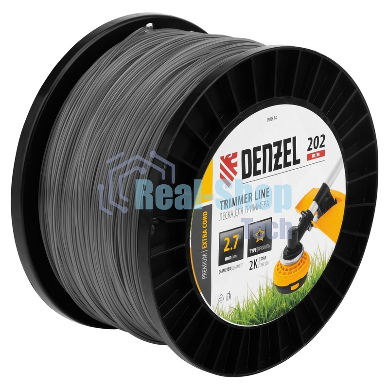 Леска для триммера Denzel двухкомпонентная звезда, 2,7 мм х 202 м, на DIN катушке EXTRA CORD