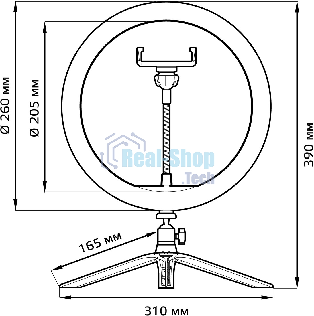 Светильник кольцевой Gauss 14W 700lm 3000-6500K 5V USB IP20 260x23мм черный дим пульт LED