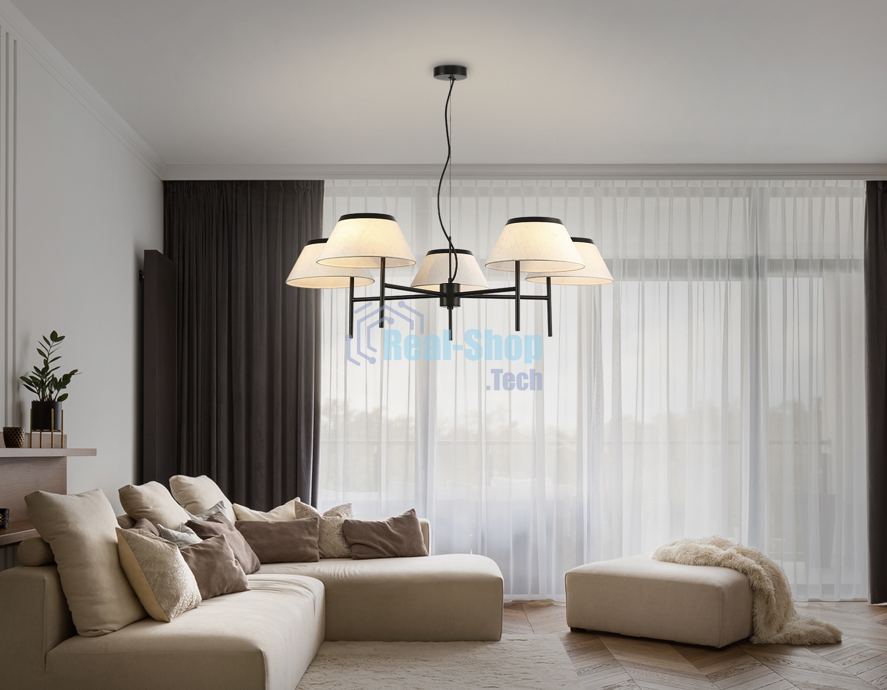 Люстра Ambrella light LH72453/5 BK/WH черный/белый Е14/5 max 40W D1000*290-1080