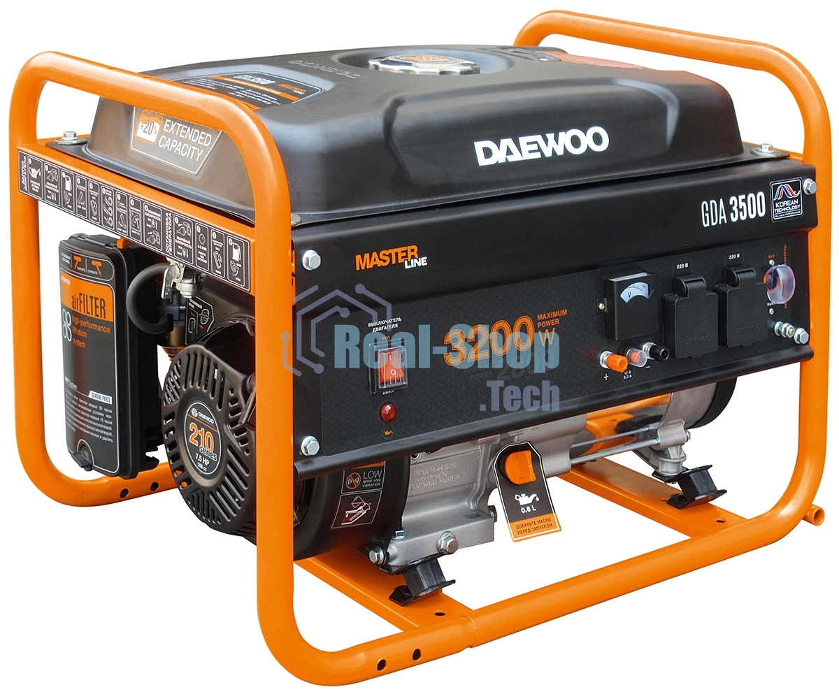 Генератор DAEWOO GDA 3500 2.8/3.2кВт 230В 208см3 7.0лс 15л 2х230В 38кг