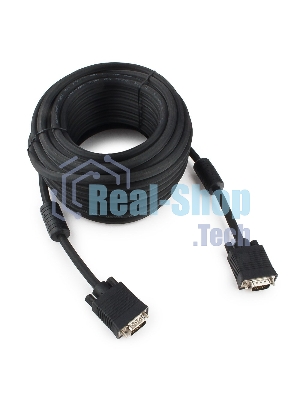 Кабель VGA Premium Cablexpert CC-PPVGA-15M-B, 15M/15M, 15м, черный, тройной экран, феррит.кольца, пакет