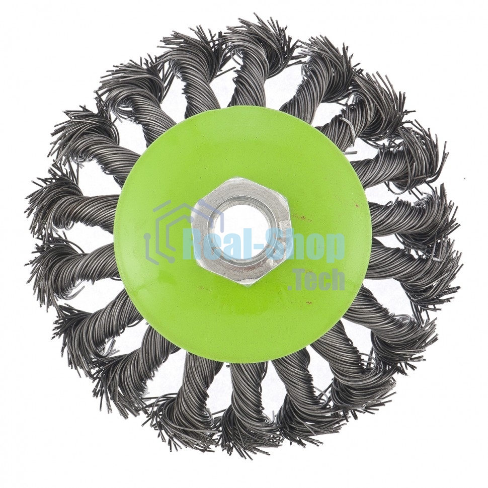 Щетка для УШМ Сибртех 100 мм, М14, Тарелка, крученая проволока 0,5 мм