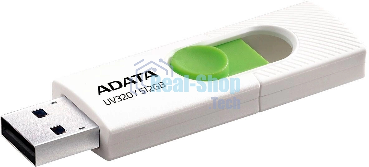 Флешка USB ADATA UV320 (AUV320-512G-RWHGN), 512Gb, USB 3.2 Gen1, R/W 100/30, белый/зеленый