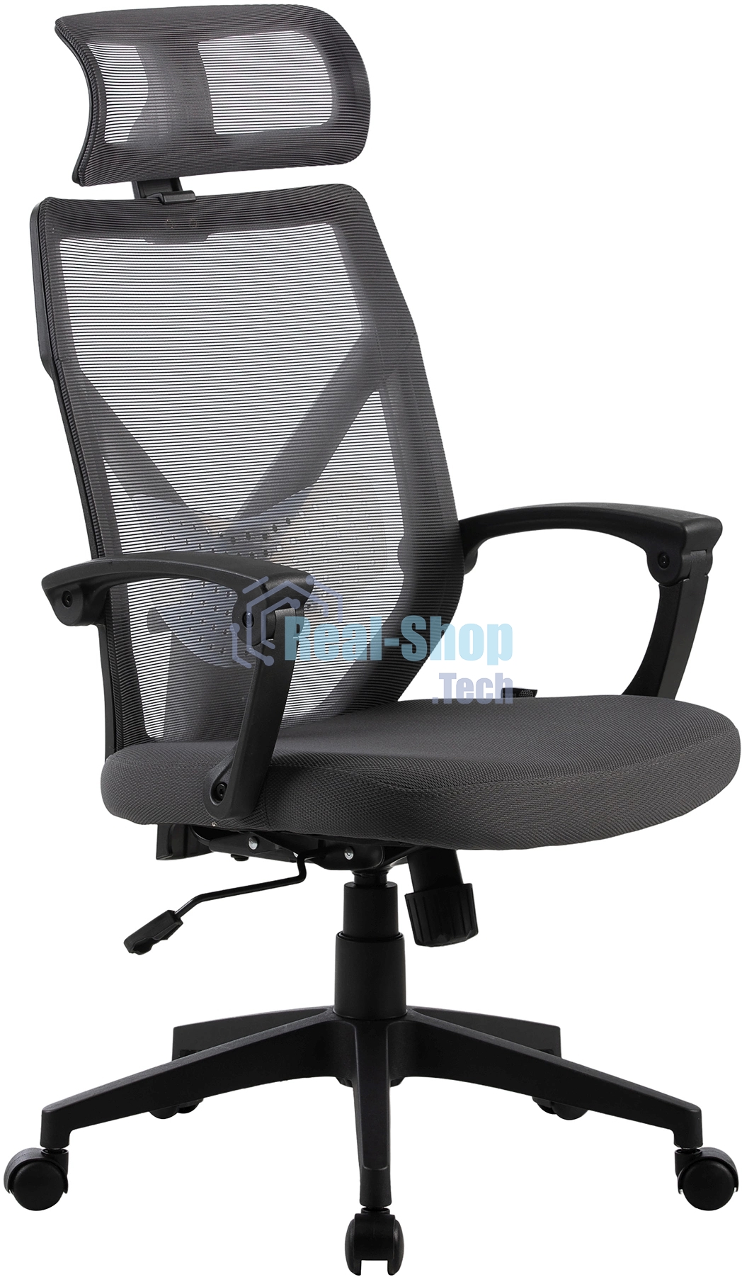 Кресло компьютерное Cactus CS-MC414-GY черный/серый, сетка/ткань, с подголов. крестов. пластик, пластик черный