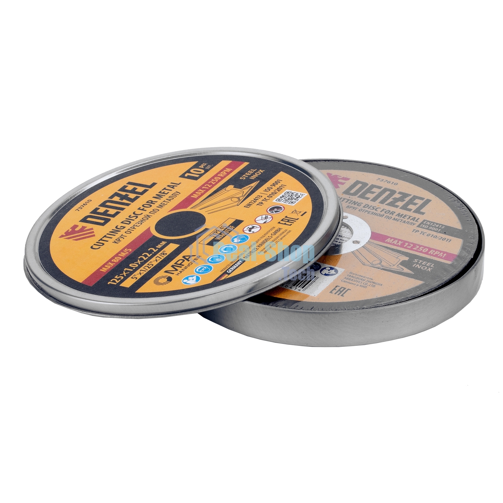 Круг отрезной по металлу Denzel WA60TBF 125х1.0х22.2мм в метал.банке, 10шт. 737610