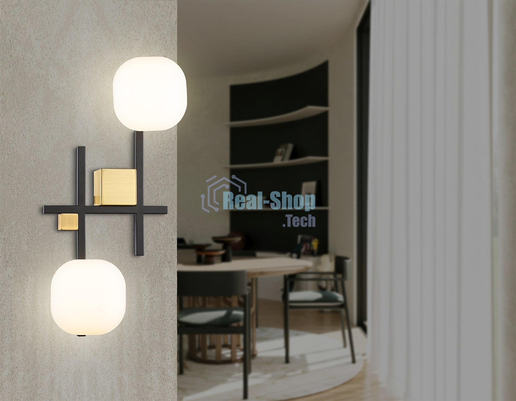 Настенный светильник Ambrella light LH51019/2 BK/BS/FR черный/латунь/белый матовый G9*2 max 28W 230*170*480