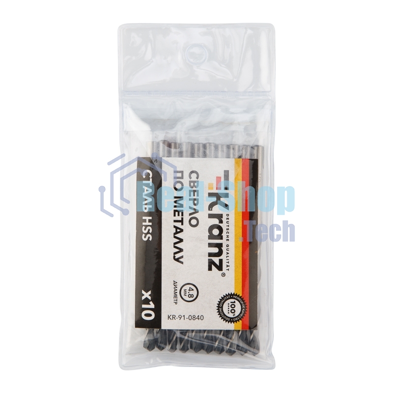 Сверло по металлу Kranz 4,8х86х52 мм HSS (10 шт. в упаковке) DIN 338