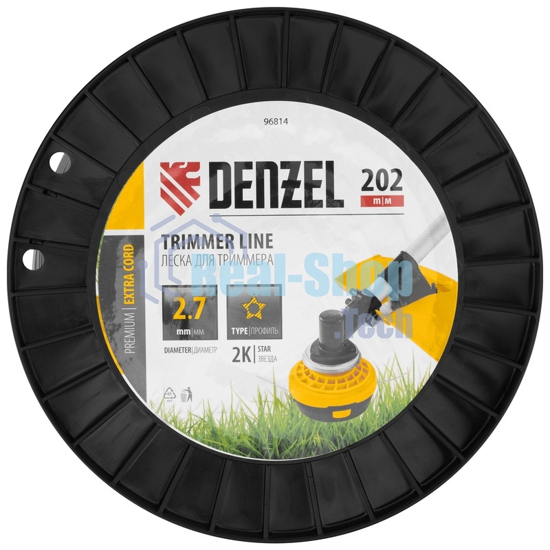 Леска для триммера Denzel двухкомпонентная звезда, 2,7 мм х 202 м, на DIN катушке EXTRA CORD