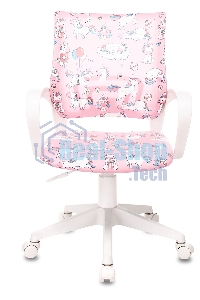 Кресло детское Бюрократ BUROKIDS 1 W розовый, единороги, крестовина пластик, пластик белый
