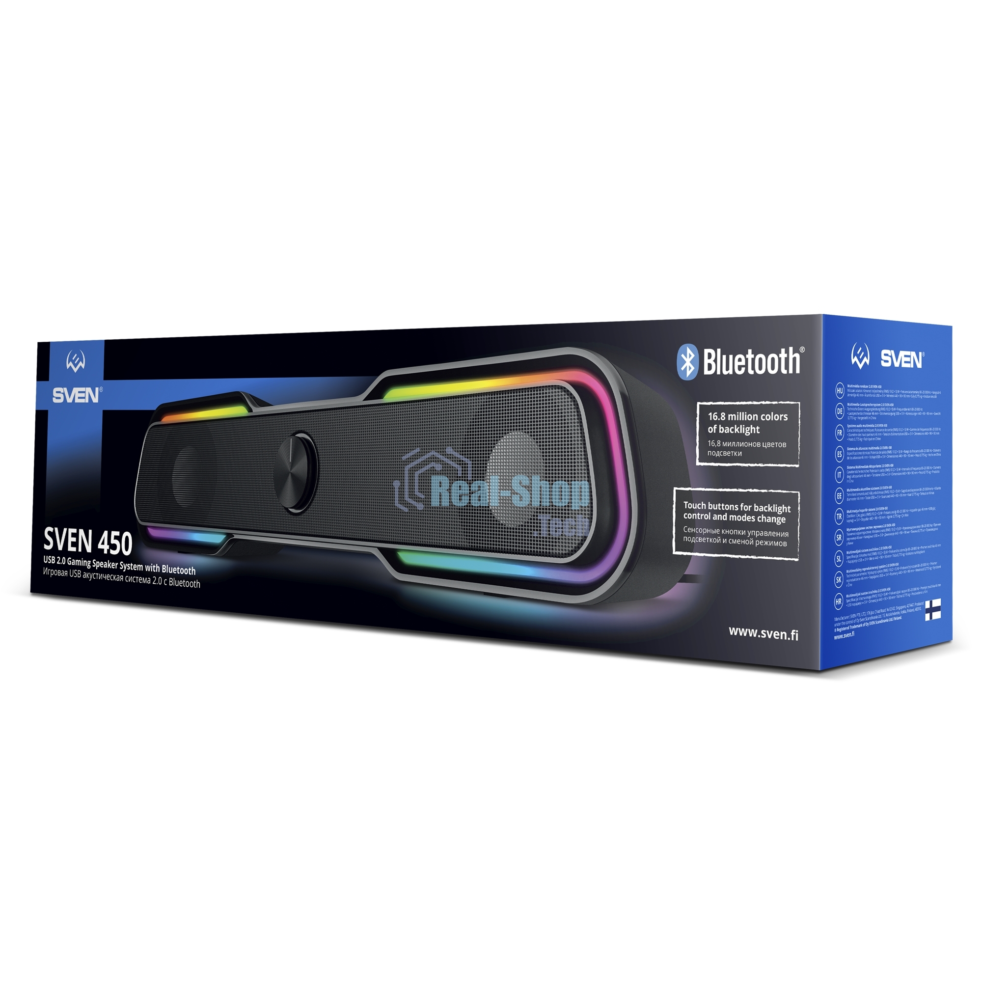 Акустическая система Sven 450 2.0 (2x5W, Bluetooth, RGb-подсветка) черная