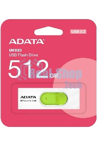 Флешка USB ADATA UV320 (AUV320-512G-RWHGN), 512Gb, USB 3.2 Gen1, R/W 100/30, белый/зеленый