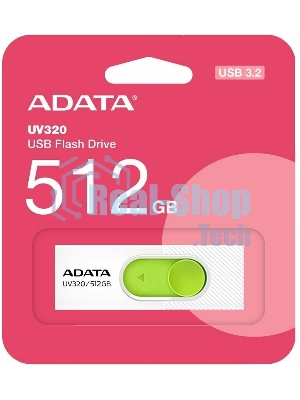 Флешка USB ADATA UV320 (AUV320-512G-RWHGN), 512Gb, USB 3.2 Gen1, R/W 100/30, белый/зеленый
