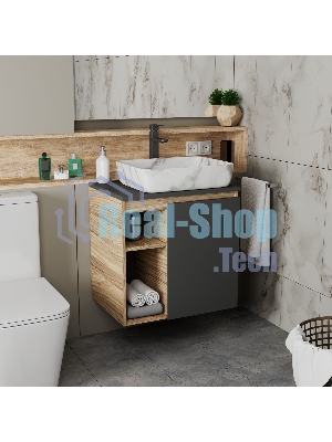 Тумба Bau Dream Blackwood 60 правая, графит, раковина BAU Hotel 51х39, мрамор, смеситель для раковины высокий Hotel Black, черный
