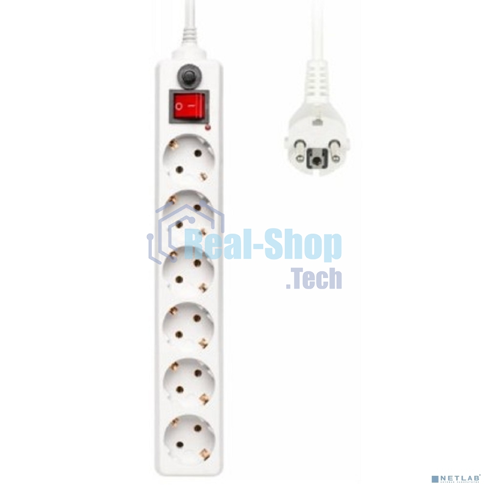 Сетевой фильтр Buro 600SH-1.8-W 1.8 м (6 розеток) белый (коробка)
