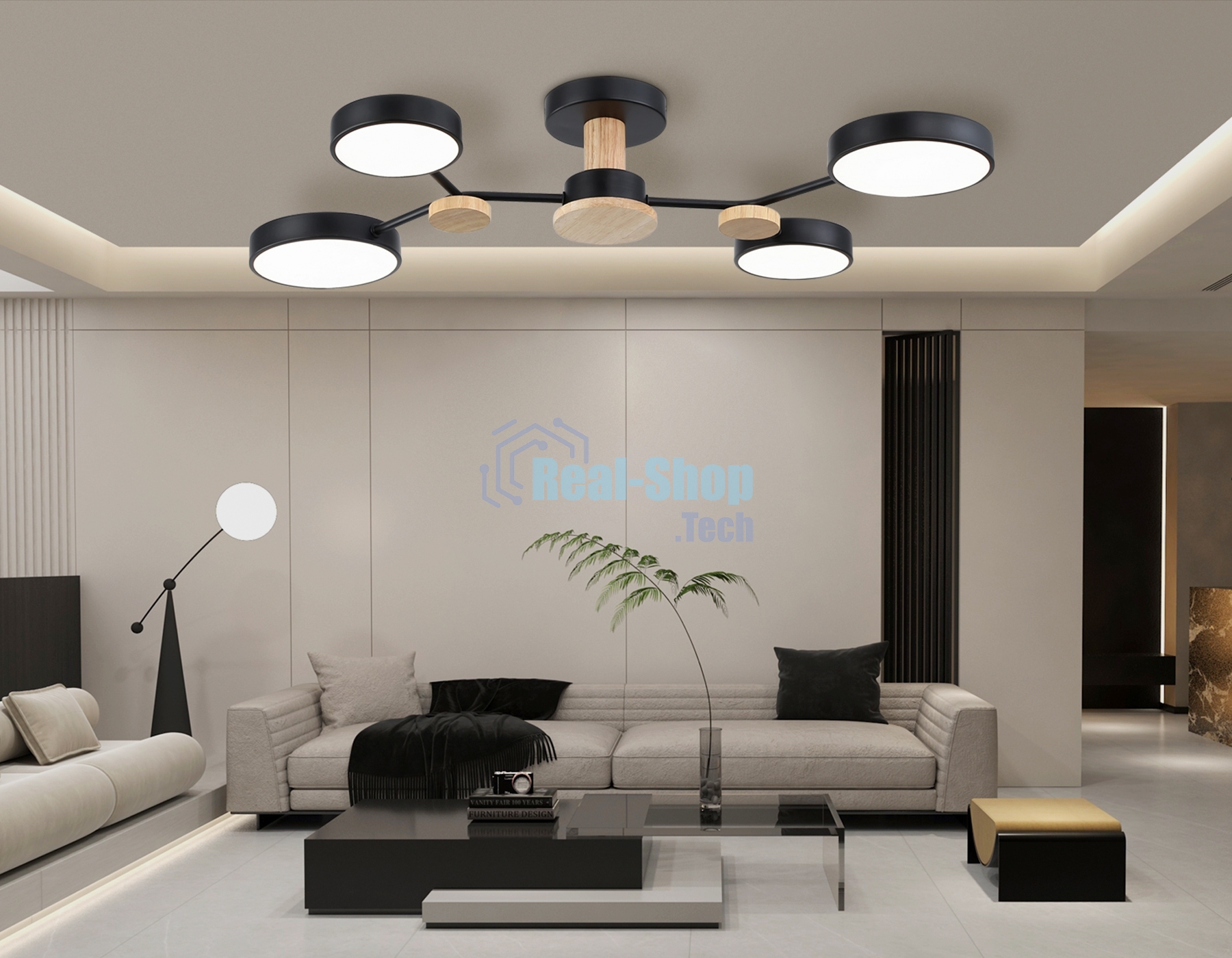 Светильник Ambrella light FL4860/4 BK/WD черный/дерево 60W 3000-6000K 700*400*120 (без ПДУ)