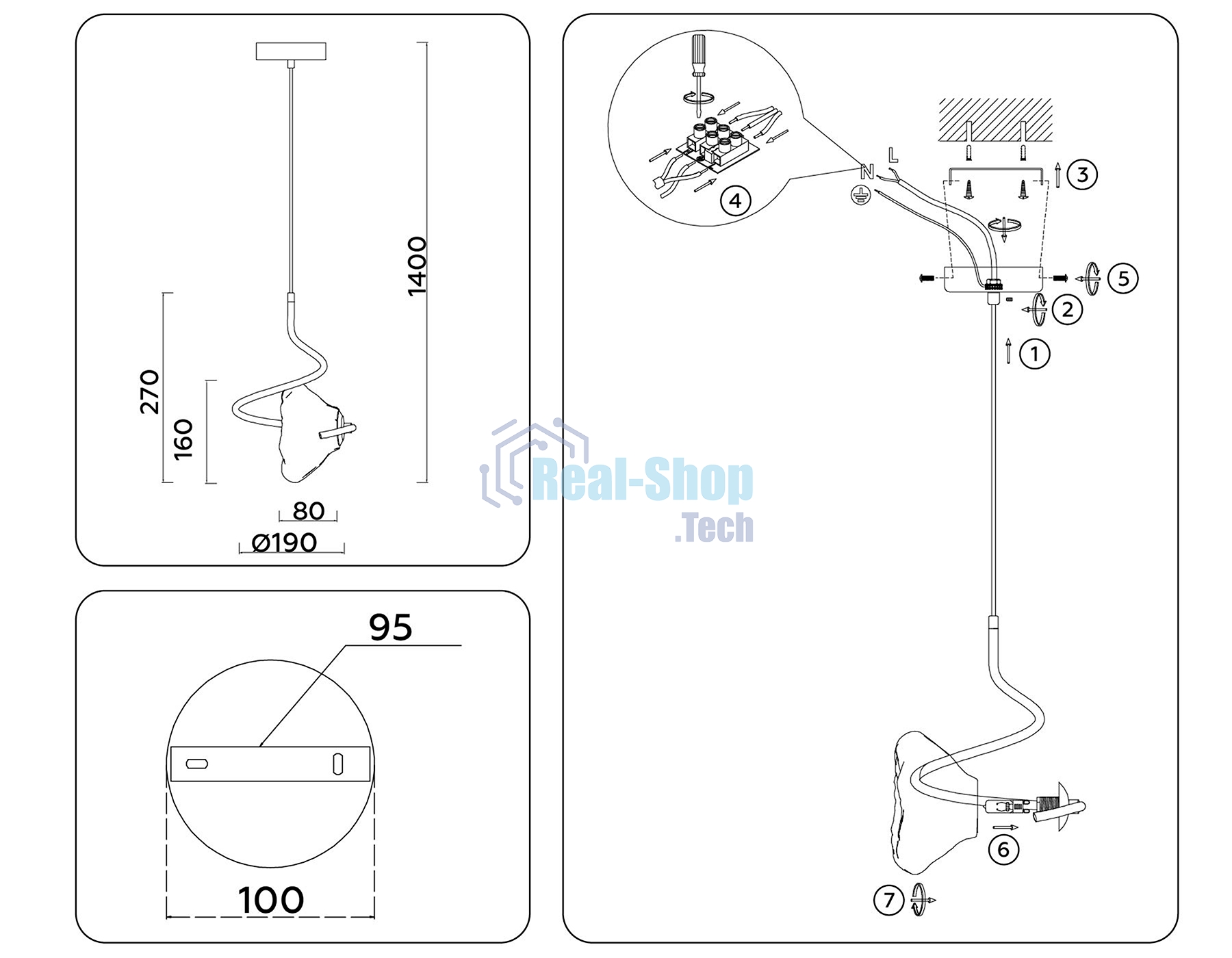 Светильник Ambrella light LH15001 BK/SM черный/дымчатый G9 max 40W D190*1400