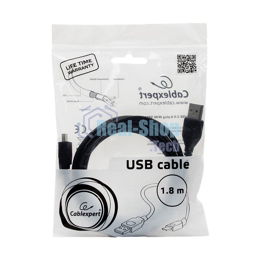 Кабель Gembird PRO CCP-USB2-AM5P-6 USB 2.0 кабель для соед. 1.8м А-miniB (5 pin) позол.конт., пакет