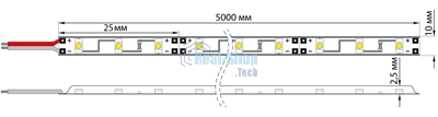 Лента светодиодная 12 В, 8 мм, IP23, SMD 2835, 120 LED/m, 12 V, цвет свечения белый (6000 K)