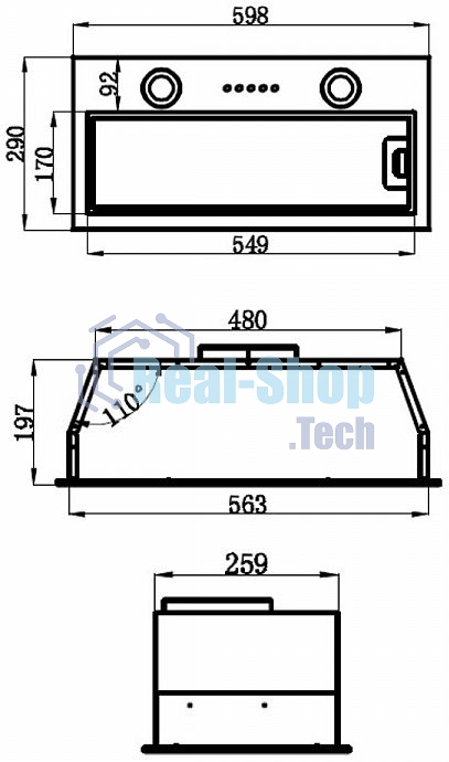 Вытяжка встраиваемая Maunfeld THAMES 601PM нержавеющая сталь, 60 см, 850 куб. м/ч, 44 дБ