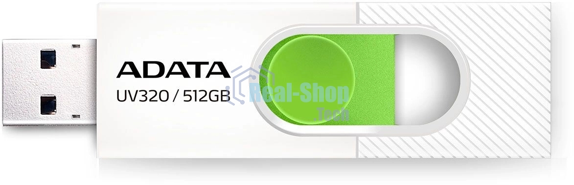 Флешка USB ADATA UV320 (AUV320-512G-RWHGN), 512Gb, USB 3.2 Gen1, R/W 100/30, белый/зеленый