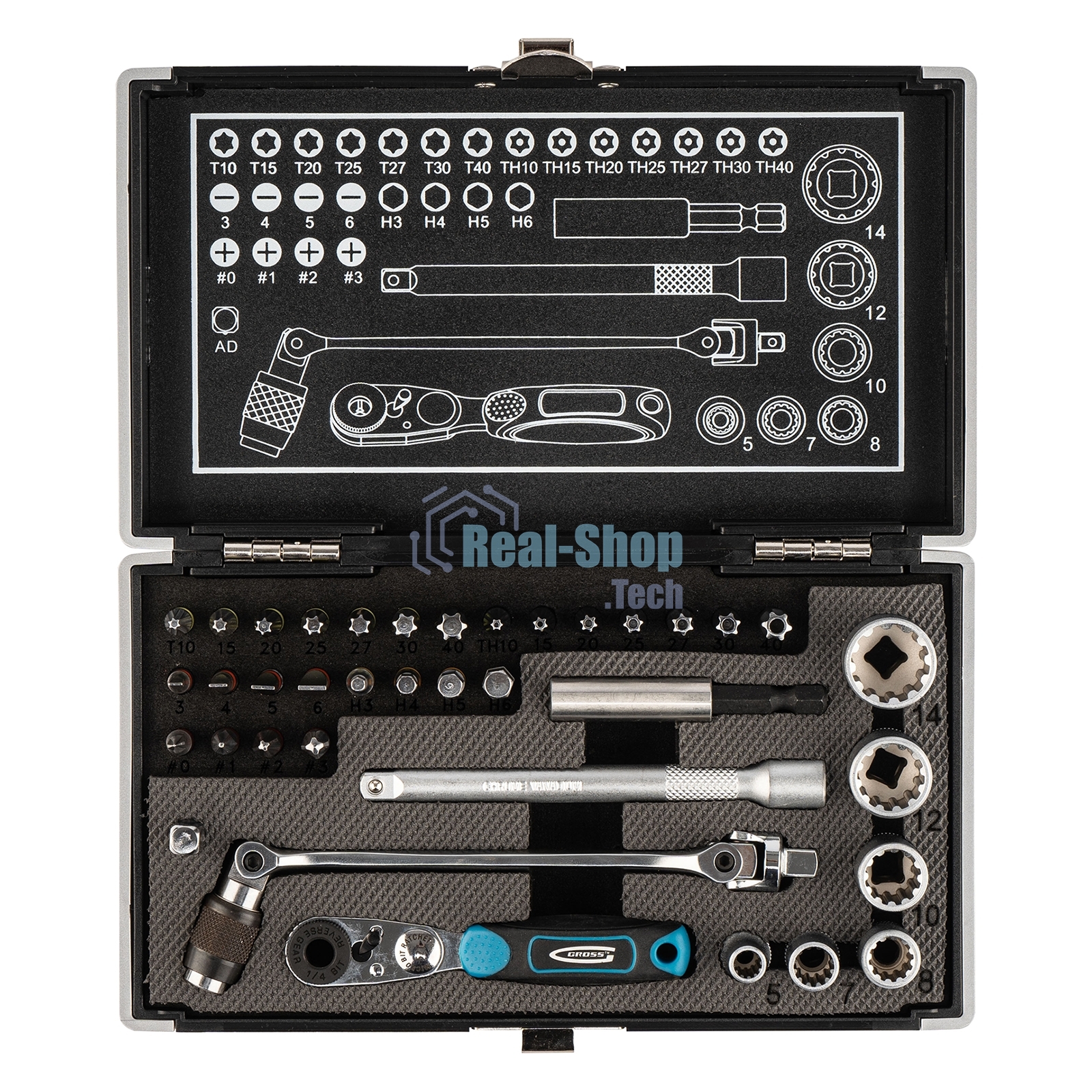 Набор бит Gross 11625 и головок торцевых 1/4'' карданный ключ трещотка адаптер s2 37 шт.
