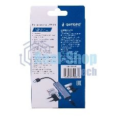 Разветвитель USB3.1 Gembird UHB-U3P7-01, 7хUSB, с доп.питанием (порт Type-C), кабель USB 19см, алюминий, коробка