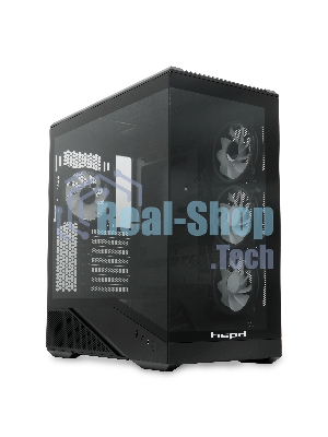 Компьютерный корпус без блока питания HSPD F711-TGbK-ARGB, Panoramic Full Tower, черный, TG, 0.7 SPCC, 4x120мм ARGB ATX, mATX, mITX 190/420/280мм 2x2.5