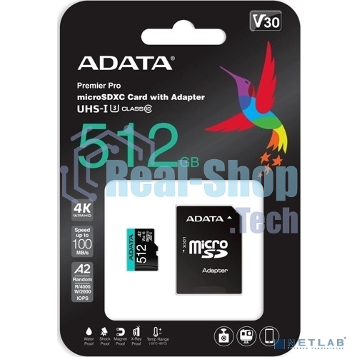 Флеш карта MICRO SDXC 512Gb W/AD. AUSDX512GUI3V30SA2-RA1 ADATA