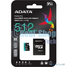 Флеш карта MICRO SDXC 512Gb W/AD. AUSDX512GUI3V30SA2-RA1 ADATA