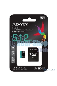 Флеш карта MICRO SDXC 512Gb W/AD. AUSDX512GUI3V30SA2-RA1 ADATA