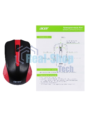 Мышь проводная Acer OMW012 черный/красный, 1200 dpi, USB, кнопки - 3