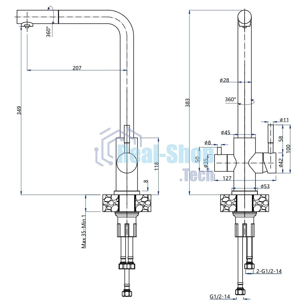 Кухонный смеситель GranFest Quarz GF-Z-5421, Г-образный, кран под фильтрованную воду, белый