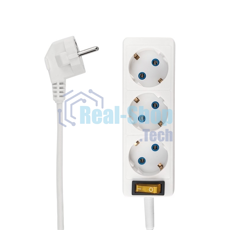 Удлинитель 3 гнезда 3 м, 3х0,75 мм², с/з, с кнопкой PREMIUM белый PROconnect