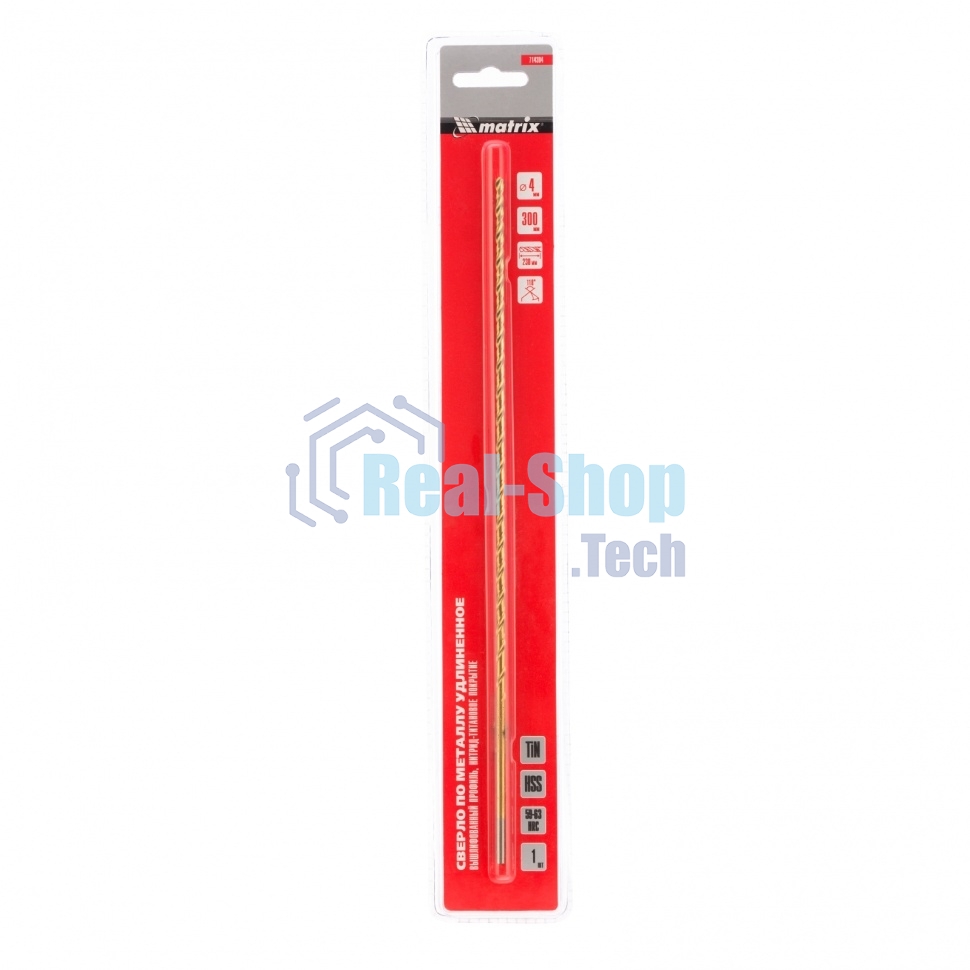 Сверло спиральное по металлу Matrix 4 x 300мм, HSS, нитридтитановое покрытие