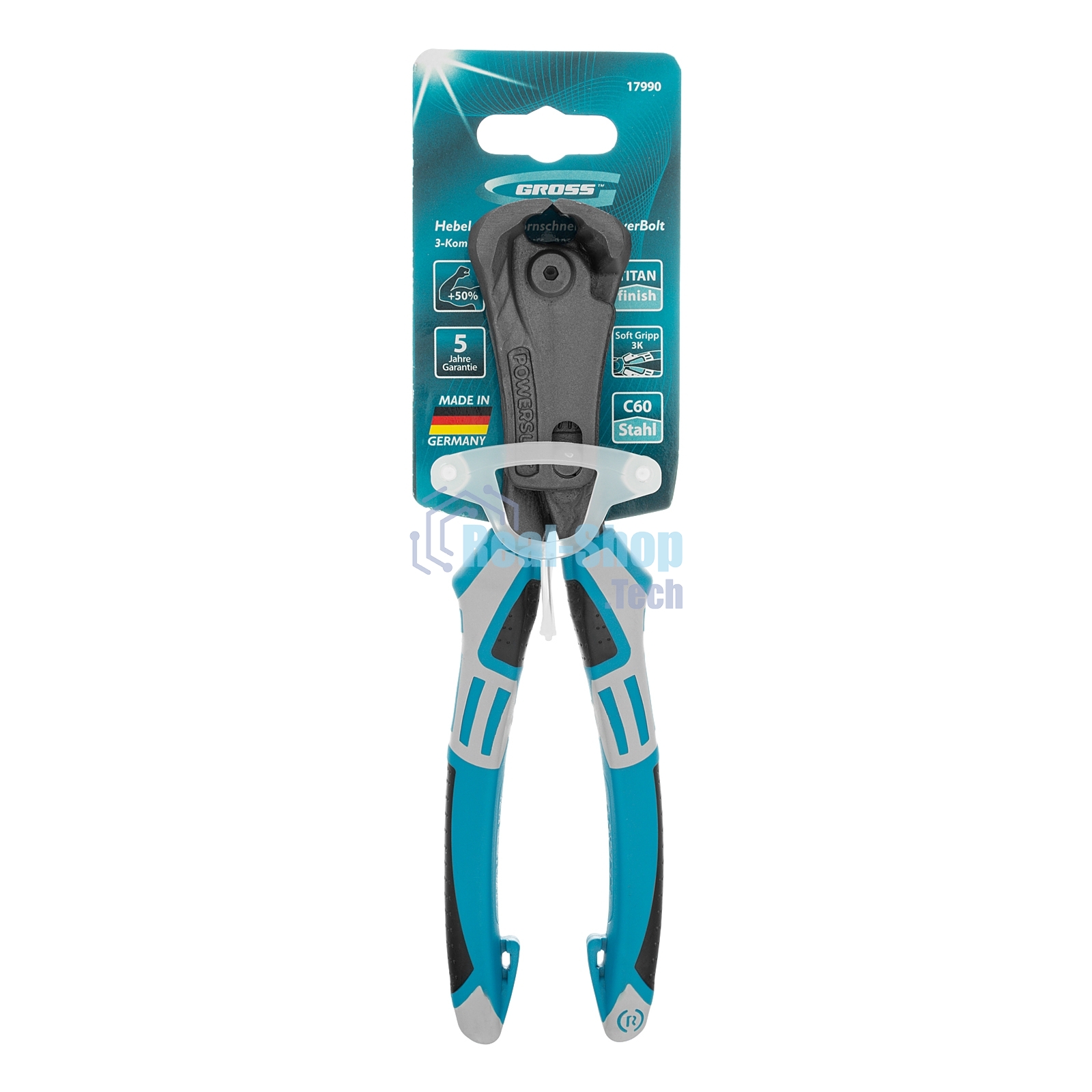 Клещи торцевые Gross усиленные с рычажным механизмом, трехкомпонентные рукоятки, 200 мм