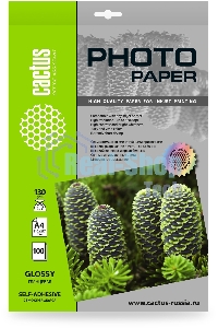 Фотобумага Cactus CS-GSA4130100 A4/130г/м2/100л. глянцевое самоклей. для струйной печати