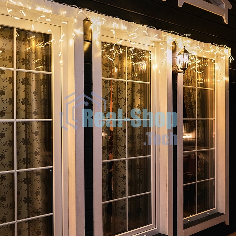 Гирлянда Neon-night Айсикл (бахрома) светодиодный, 4,8 х 0,6 м, прозрачный провод, диоды теплый белый, 176 LED