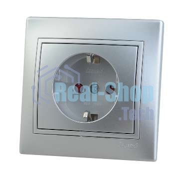 Розетка 1-м СП Мира защ. шторки с заземл. метал. сер. Lezard 701-1010-124