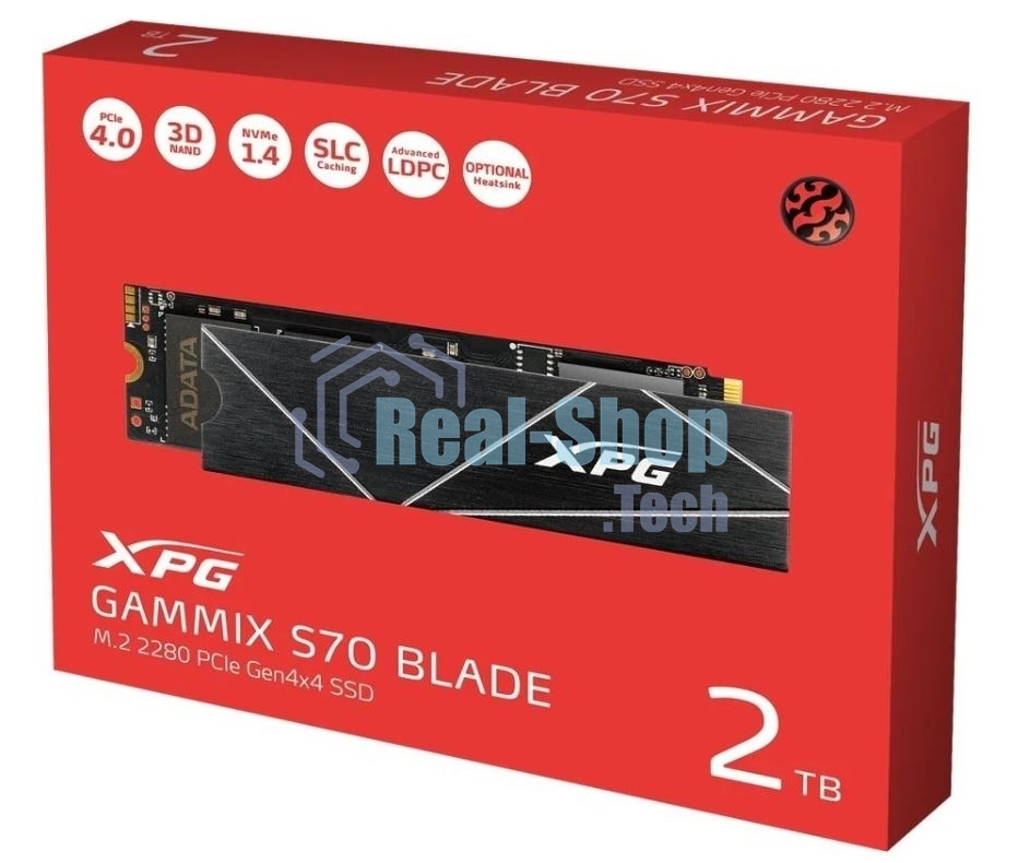 Накопитель SSD ADATA XPG GAMMIX BLADE S70, 2Tb, PCIe 4.0 x4, M.2 2280, NVMe, R/W 7400/6400